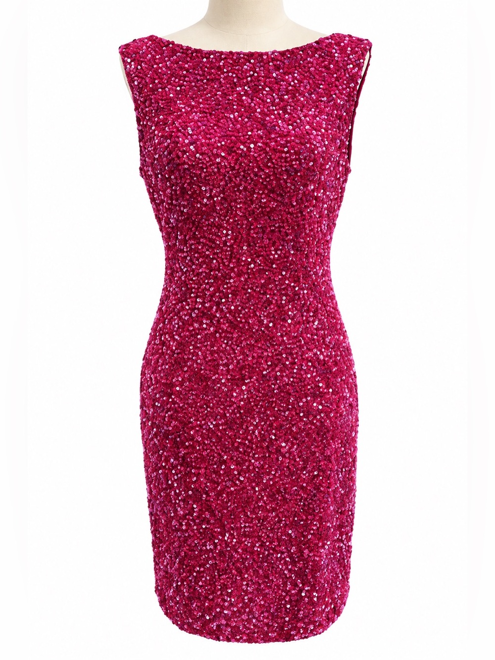 Theia Scoop Back Mini Dress Pink Fuchsia Sequin Sheath Dress 8 homecoming